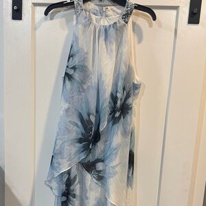 SLNY Fashions Blue and White Embellished Dress